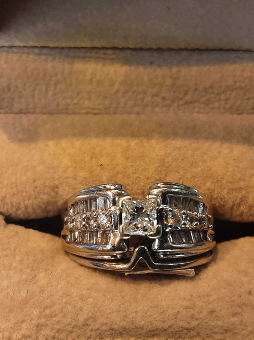 Ring - Wedding Set - White Gold 14k (.585) 9.5 grams Size 7