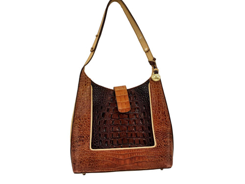 Brahmin Kendall Tri Color Pecan Croc Hobo Orange Purse / Handbag