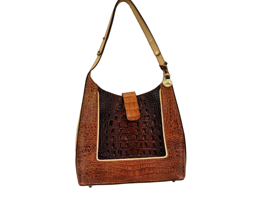 Brahmin Kendall Tri Color Pecan Croc Hobo Orange Purse / Handbag