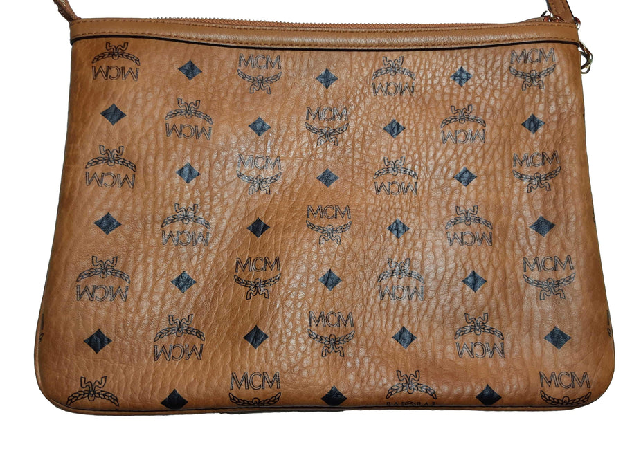 Mcm Medium Visetos Original Leather Pouch Brown Purse / Handbag