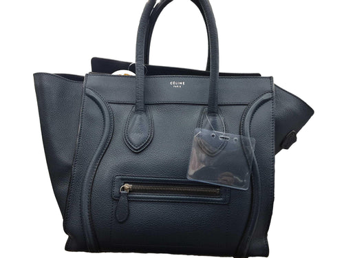 Celine Luggage In Supple Shiny Lambskin Blue Purse / Handbag