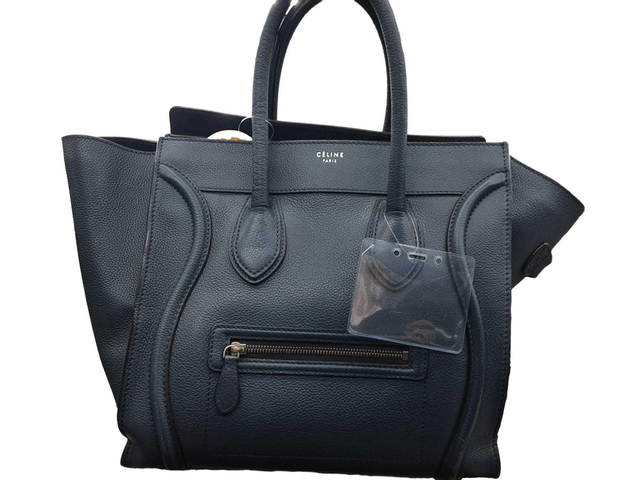 Celine Luggage In Supple Shiny Lambskin Blue Purse / Handbag