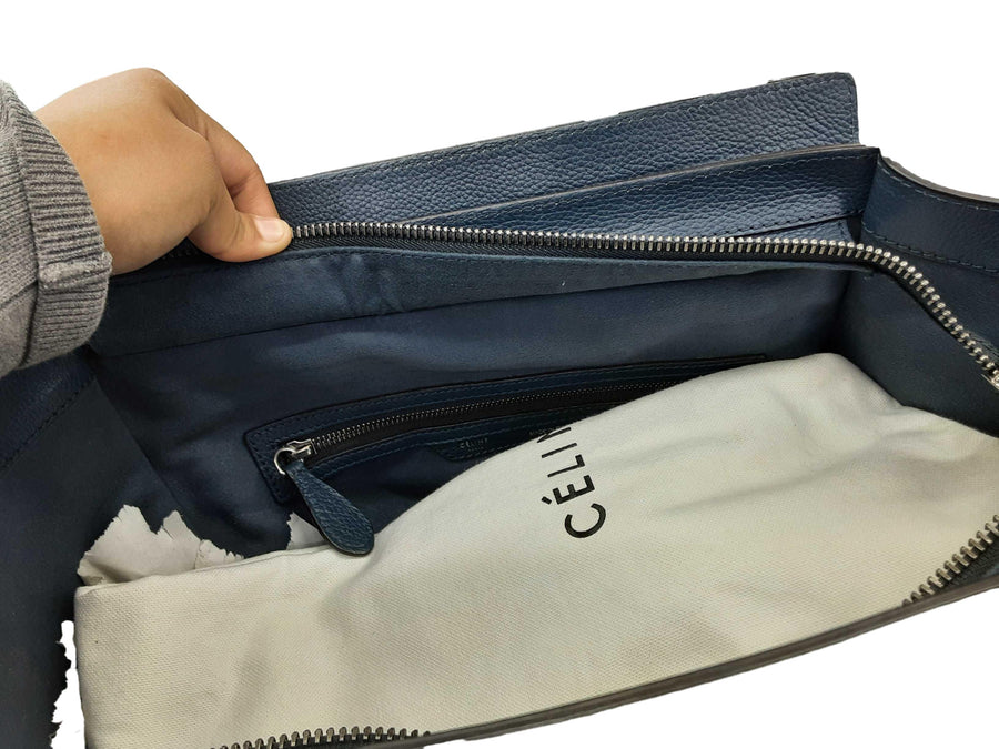 Celine Luggage In Supple Shiny Lambskin Blue Purse / Handbag