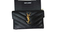 Yves Saint Laurent Monogram Leather Card Holder Black Wallet