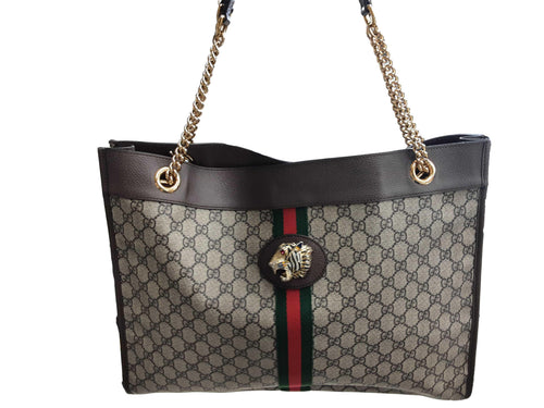Gucci Gg Supreme Rajah Large Tote Beige / Tan Purse / Handbag