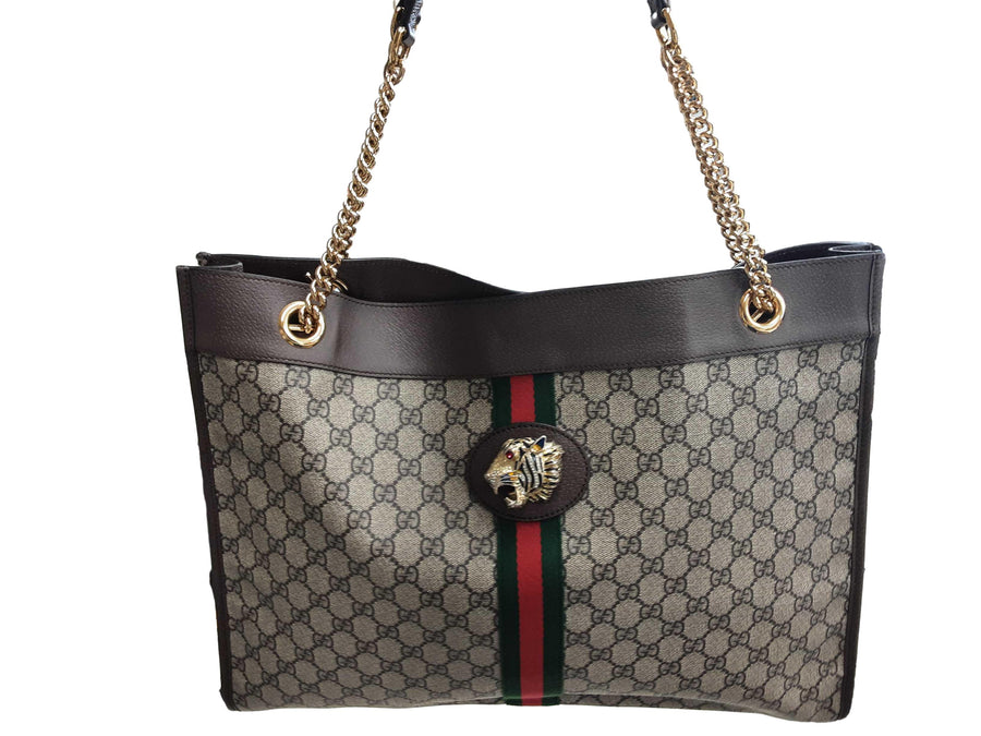 Gucci Gg Supreme Rajah Large Tote Beige / Tan Purse / Handbag