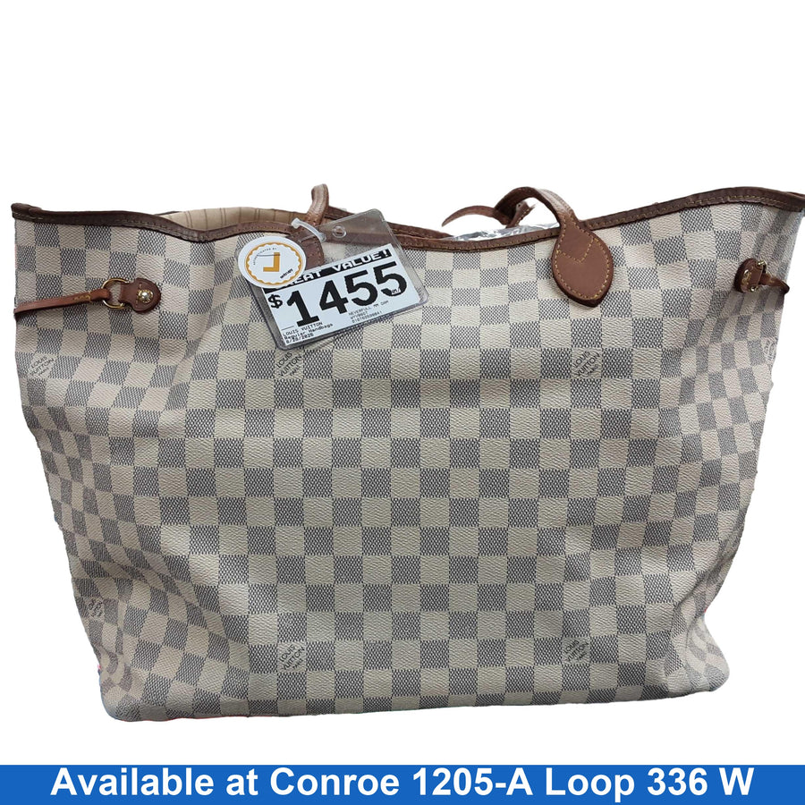 Louis Vuitton Neverfull Mm Damier Azur White Purse / Handbag