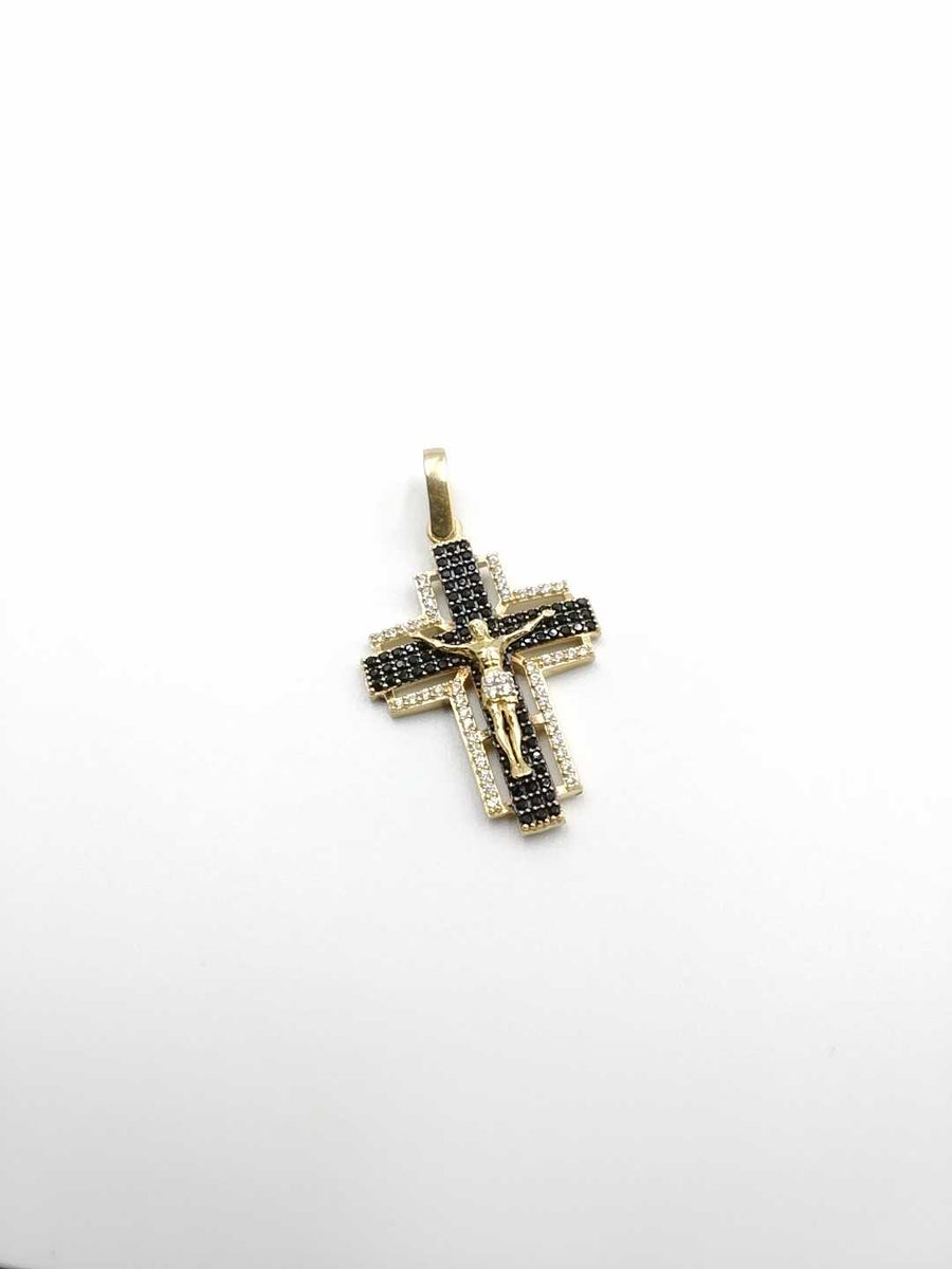 Crucifix Necklace Pendant Cubic Zirconia- Yellow Gold 10k (.417) 3.1 Grams
