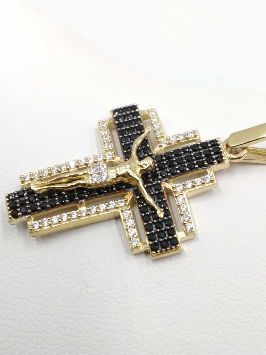 Crucifix Necklace Pendant Cubic Zirconia- Yellow Gold 10k (.417) 3.1 Grams