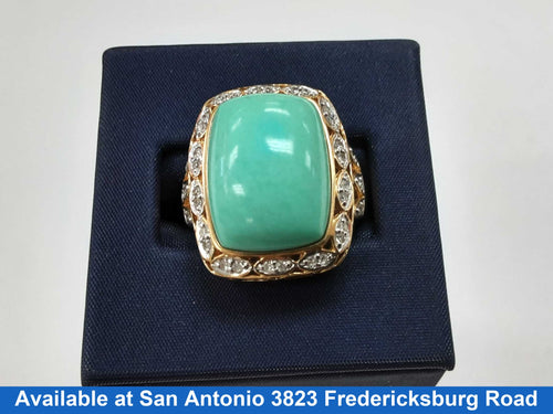 Women's Ring - Turquoise Color Stone Yellow Gold Ring Size 6.5
