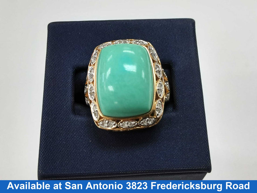 Women's Ring - Turquoise Color Stone Yellow Gold Ring Size 6.5