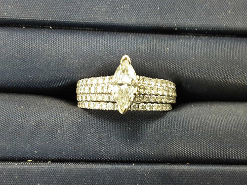 Ring - Wedding Set - White Gold 14k (.585) 6.2 grams Size 7