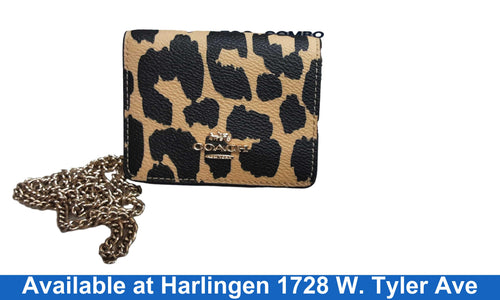 Coach Mini Wallet On A Chain With Leopard Print Black Purse / Handbag