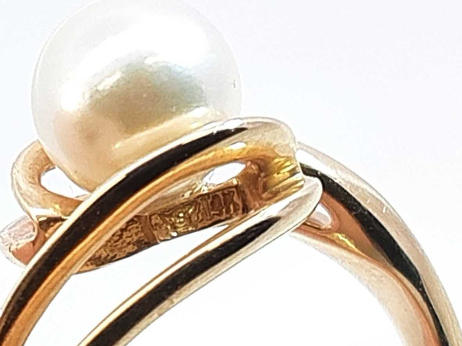 Pearl Bypass Ring In 14k Yellow Gold 3.3 Grams Size 9 Fw0925llxdu