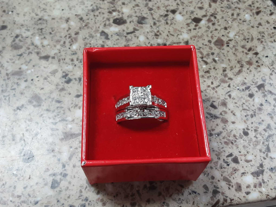 Ring - Wedding Set - White Gold 14k (.585) 8.8 grams Size 7