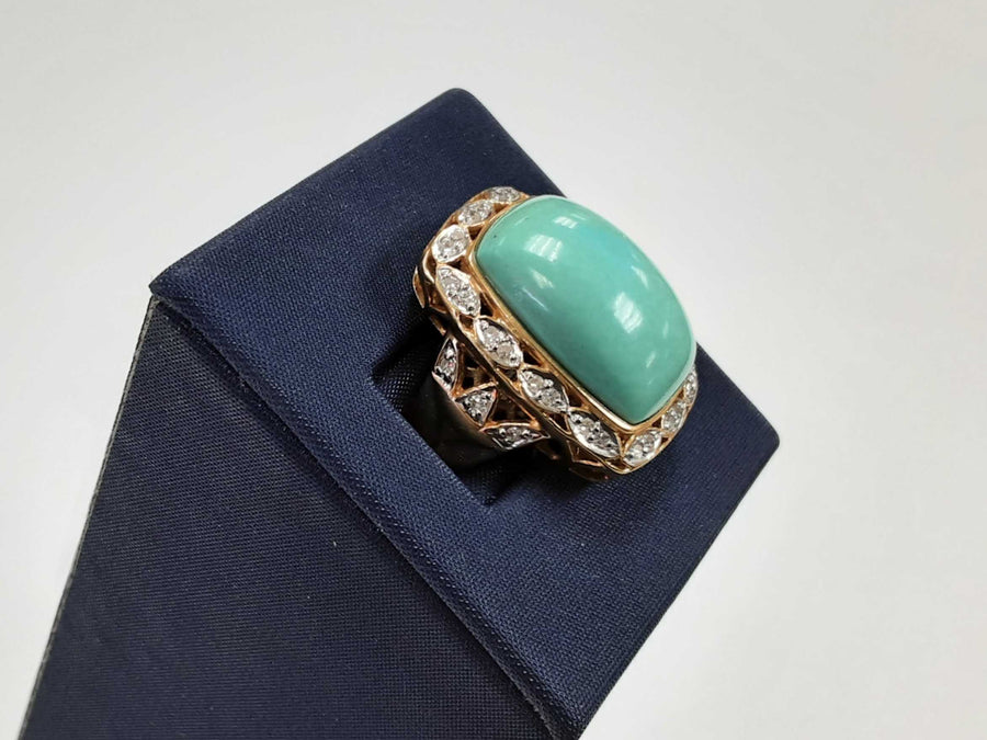 Women's Ring - Turquoise Color Stone Yellow Gold Ring Size 6.5
