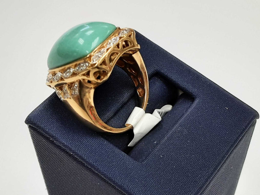 Women's Ring - Turquoise Color Stone Yellow Gold Ring Size 6.5