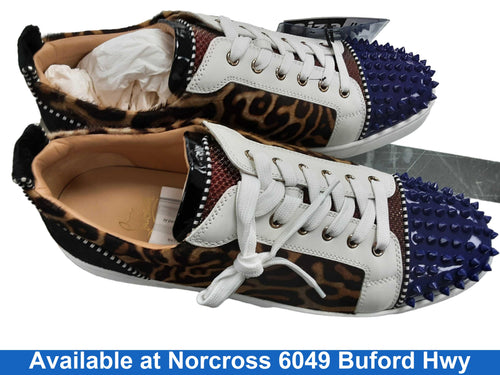Christian Louboutin Nwob Leopard Print Pony Hair Blue Spike Multi-color