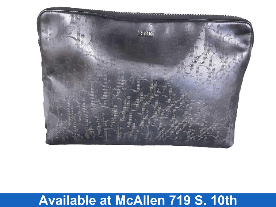 Christian Dior Leather Oblique Clutch Bag With Total Pattern Black Purse / Handbag