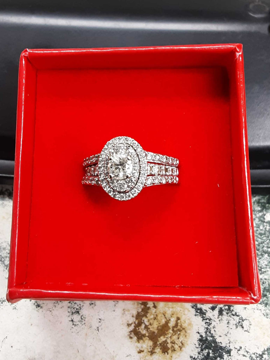 Ring - Engagement Set - White Gold 14k (.585) 7.2 grams Size 5.5