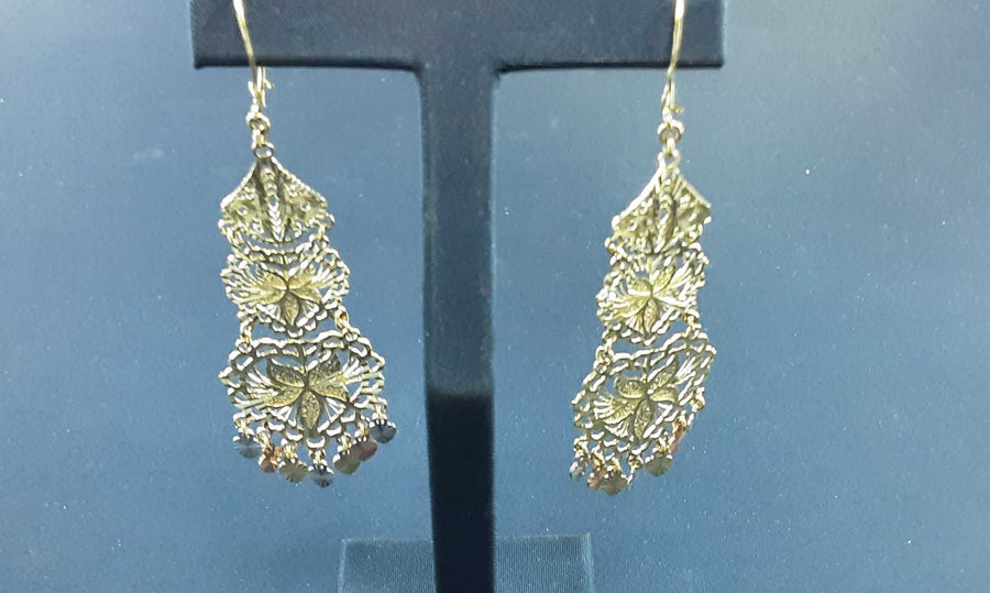 Filigree Earrings - Tricolor Gold 14k (.585) 7.4 grams