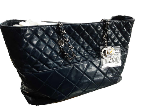 Chanel Blue Quilted Crinkled Leather Shopper Blue Purse / Handbag