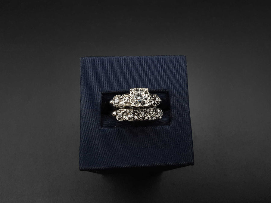 Ring - Wedding Set - White Gold 14k (.585) 6.2 grams Size 8