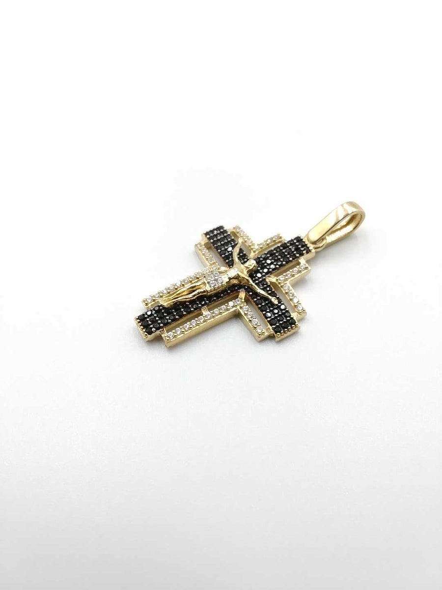 Crucifix Necklace Pendant Cubic Zirconia- Yellow Gold 10k (.417) 3.1 Grams