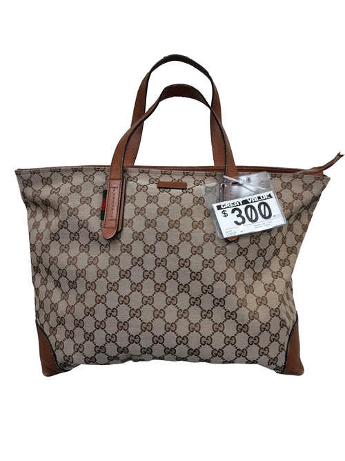 Gucci Canvas Web Totebag Beige / Tan Purse / Handbag