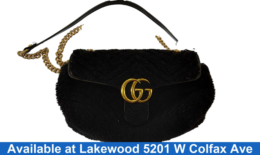 Gucci Marmont Gg Shearling Black Purse / Handbag