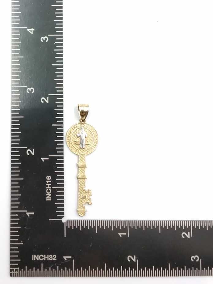 Saint Benedict Religious Key Pendant Charm Yellow Gold 14k (.585) 2.8 grams