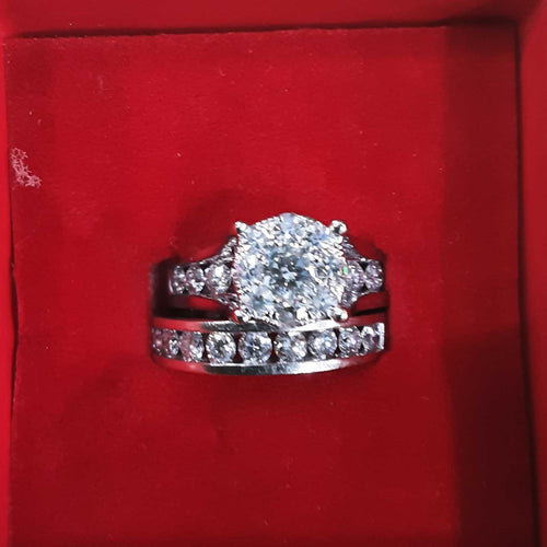 Ring - Wedding Set - White Gold 14k (.585) 13.5 grams Size 8