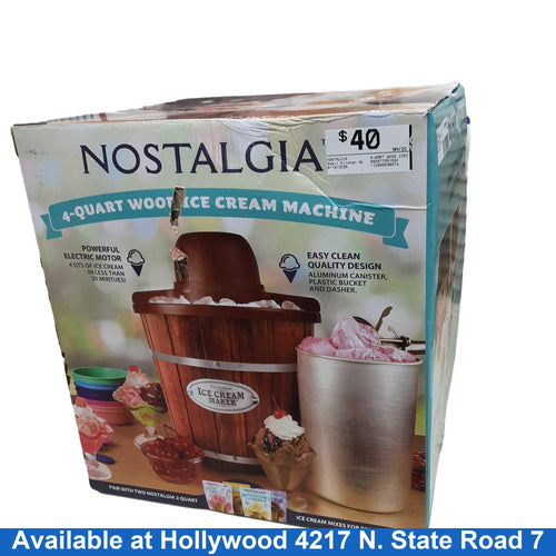 Nostalgia 4-qart Wood Icecream Machine Brown Small Kitchen Appliance
