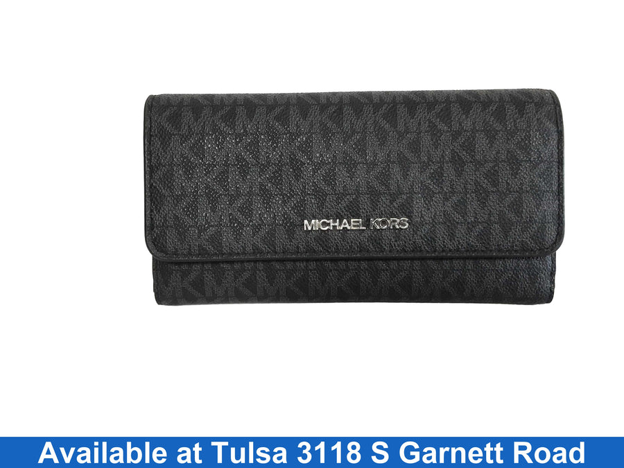 Michael Kors Jet Set Large Signature Logo Tri-fold Wallet Black Wallet