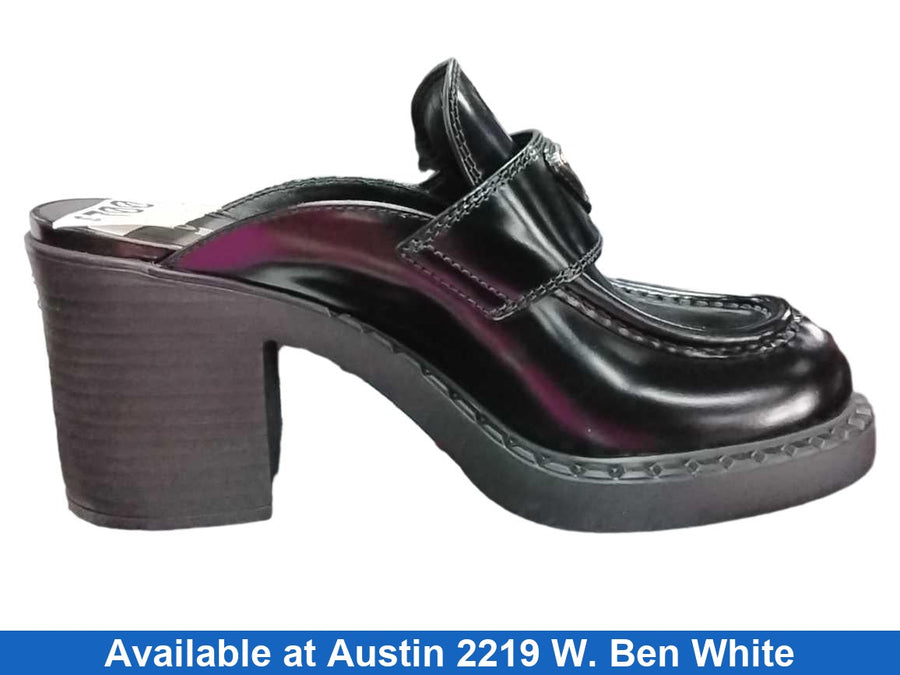 Prada Chocolate Brushed Heel Loafer Mule Black
