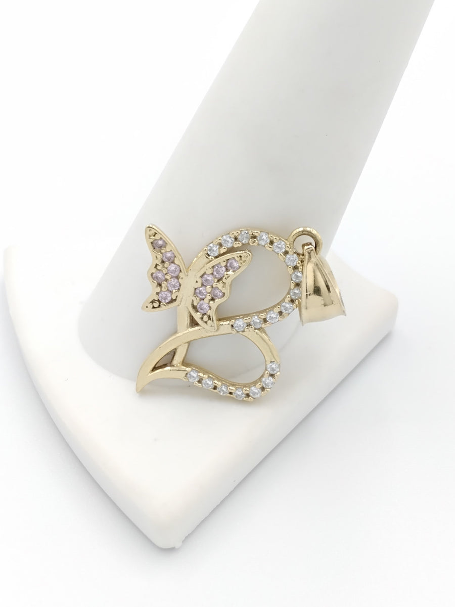 Yellow 10k Gold Butterfly Pendant Pink And White Stones (.417) 2.1 Grams