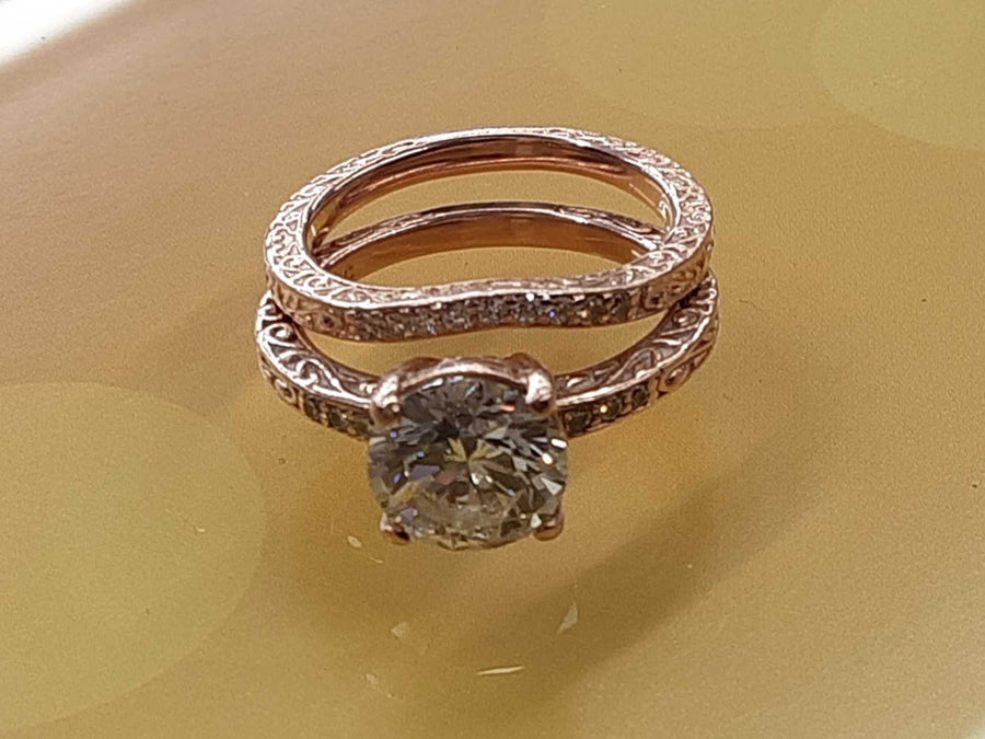 Ring - Wedding Set - Rose Gold 14k (.585) 6.7 grams Size 6.5