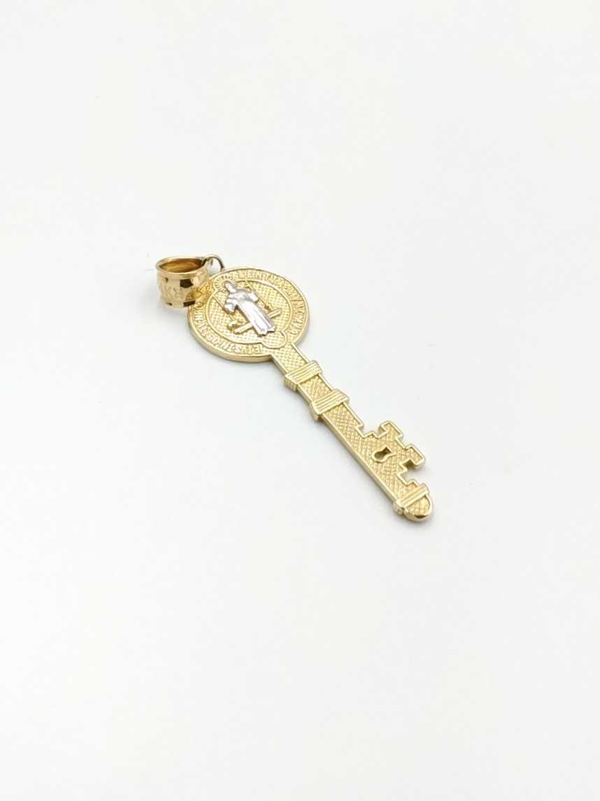 Saint Benedict Religious Key Pendant Charm Yellow Gold 14k (.585) 2.8 grams