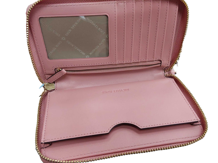 Michel Kors Jet Set Travel Large Pebbled Leather Continental W Pink Wallet