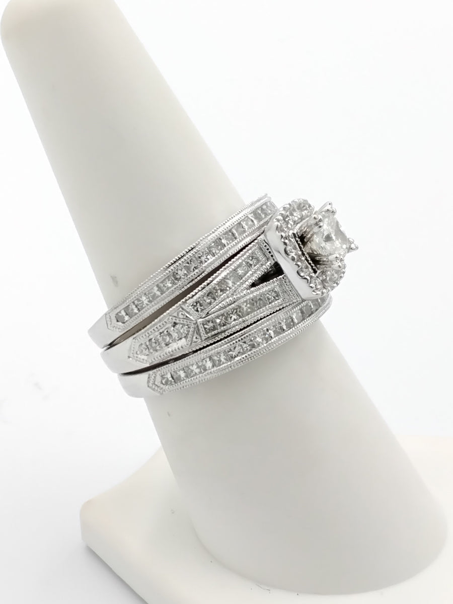 Ring - Wedding Set - White Gold 14k (.585) 11.9 grams Size 8