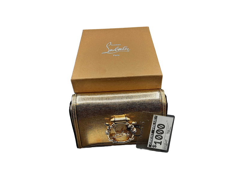 Christian Louboutin Rubylou Clutch Palm Handbag Gold Purse / Handbag