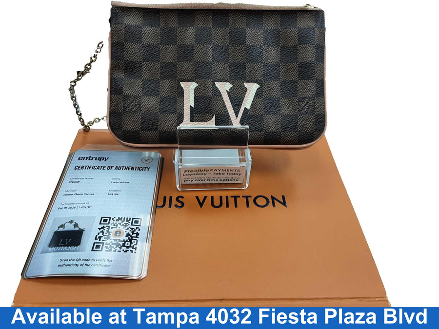Louis Vuitton Damier Ebene Double Zip Pochtte Brown Purse / Handbag