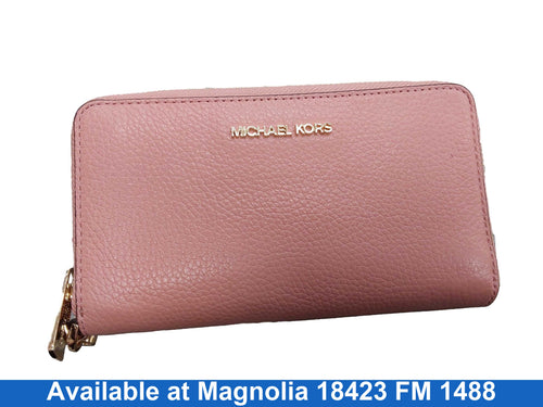 Michel Kors Jet Set Travel Large Pebbled Leather Continental W Pink Wallet