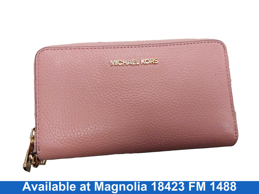 Michel Kors Jet Set Travel Large Pebbled Leather Continental W Pink Wallet