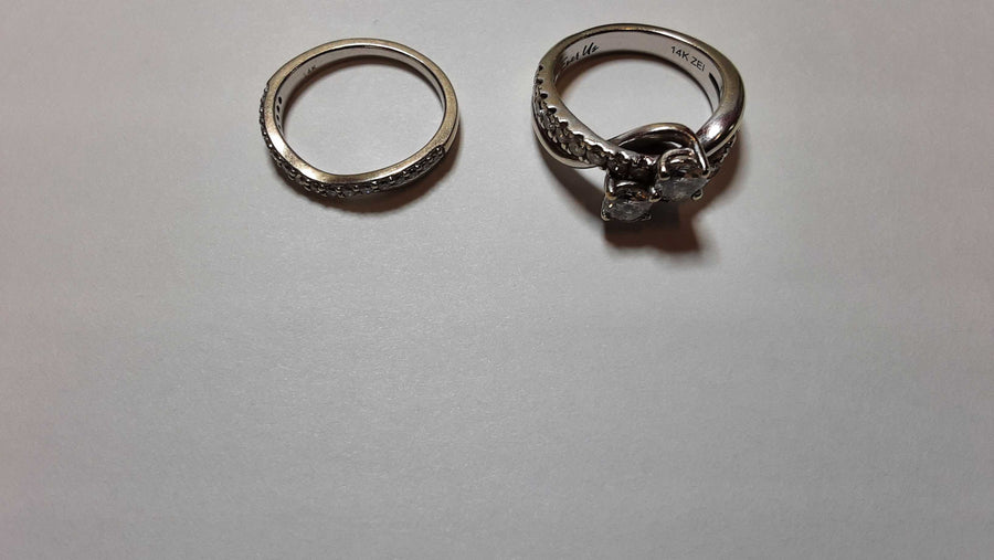 Ring - Wedding Set - White Gold 14k (.585) 10.2 grams Size 7.5