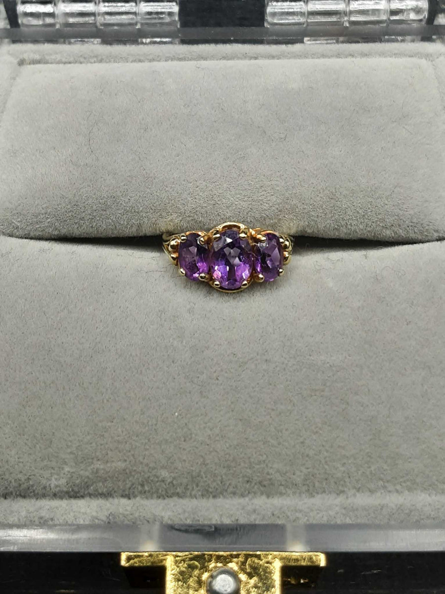 Women's Ring - 3 Stone Amethyst Ring