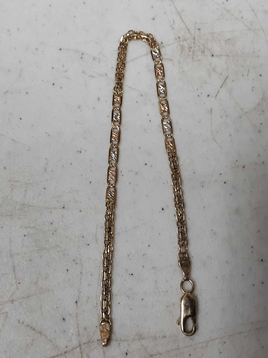 Link Bracelet - Tricolor Gold 14k (.585) 3.6 grams 8 inch