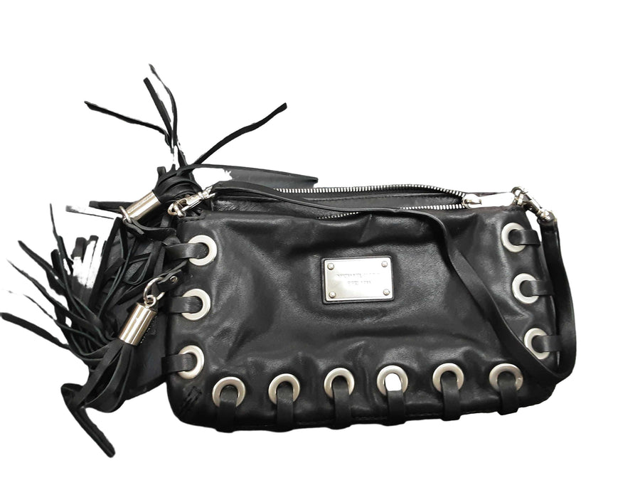 Michael Kors Astor Grommet Tassel Leather Clutch Black Purse / Handbag