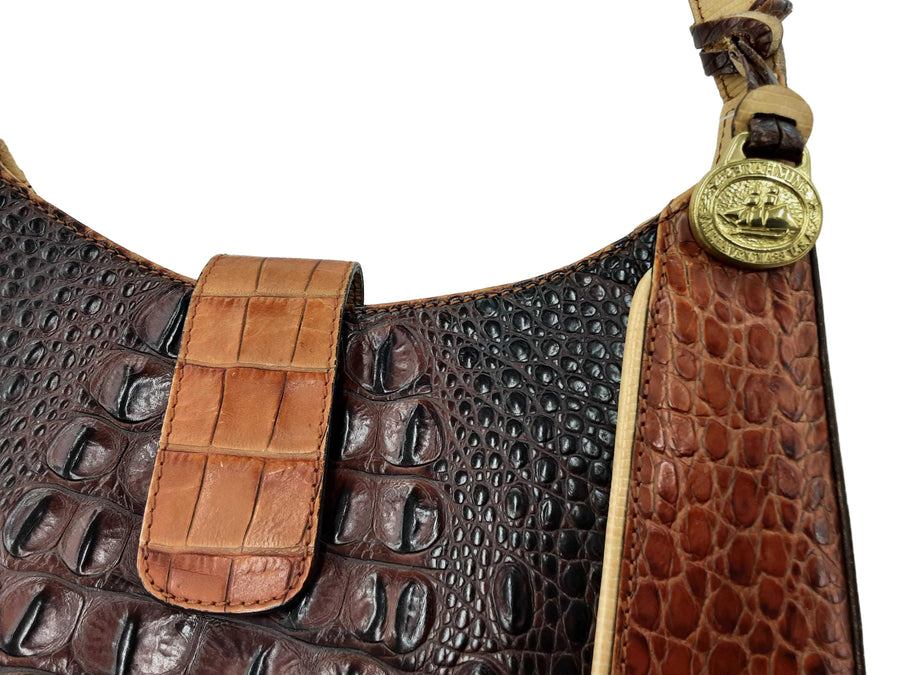 Brahmin Kendall Tri Color Pecan Croc Hobo Orange Purse / Handbag
