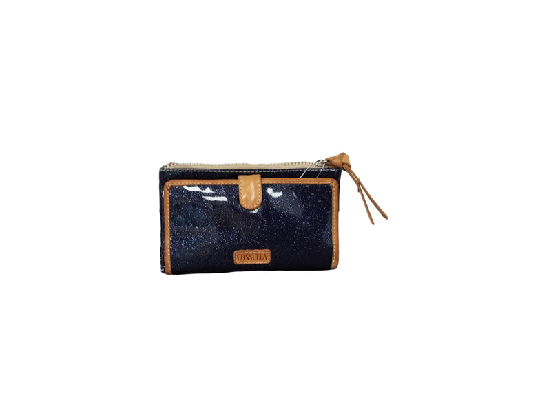 Consuela Shiny Blue And Brown Leather Trim Blue Wallet
